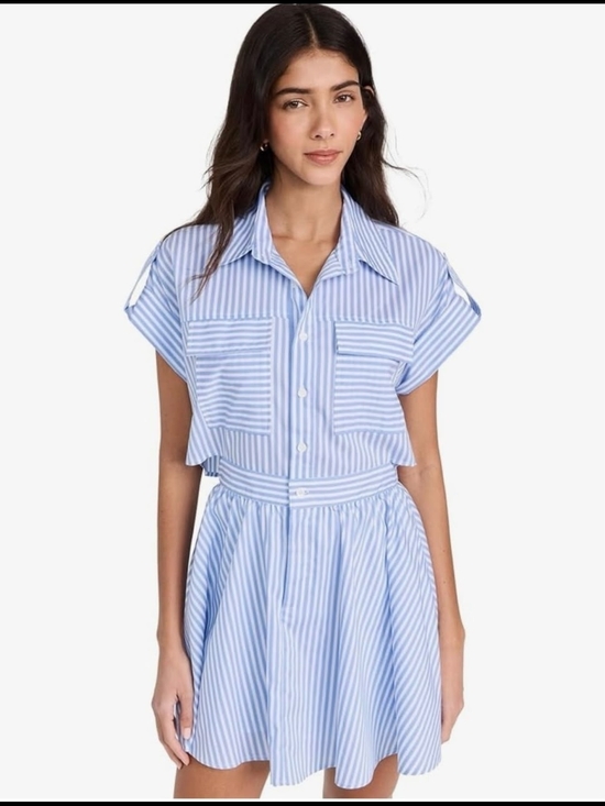 o.p.t Tops - Striped Light Blue Cropped Button-Down Shirt